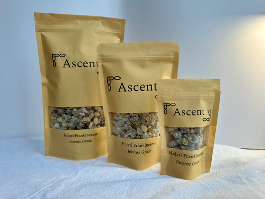 Close up of Hojari frankincense tears, incense grade Boswellia sacra resin