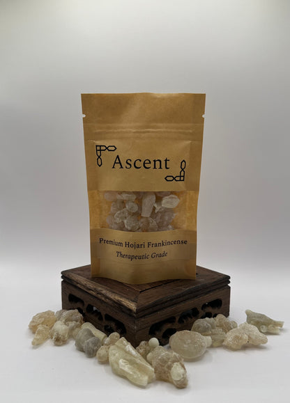 Premium therapeutic grade Hojari frankincense resin in a retail pouch